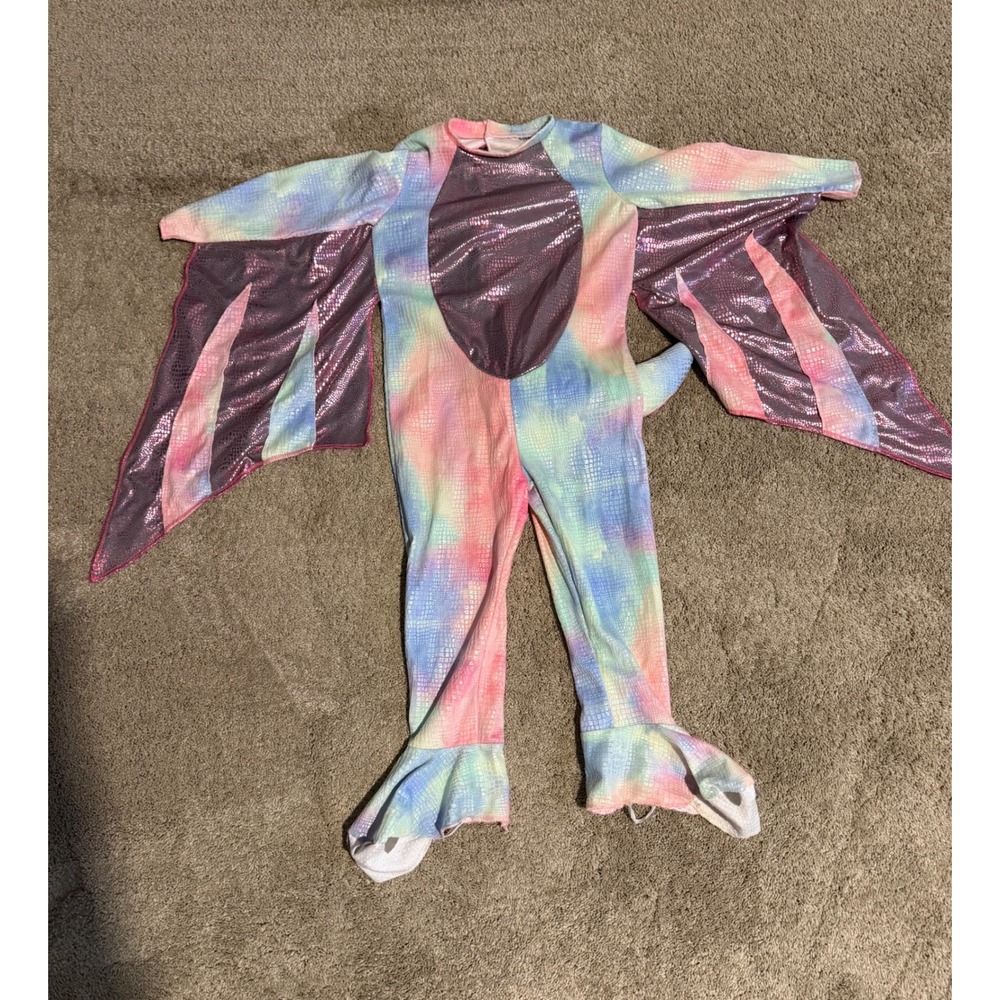 Spirit Halloween Kids 3-4T Dragon Costume Tie Dye Metallic Wings Jumpsuit